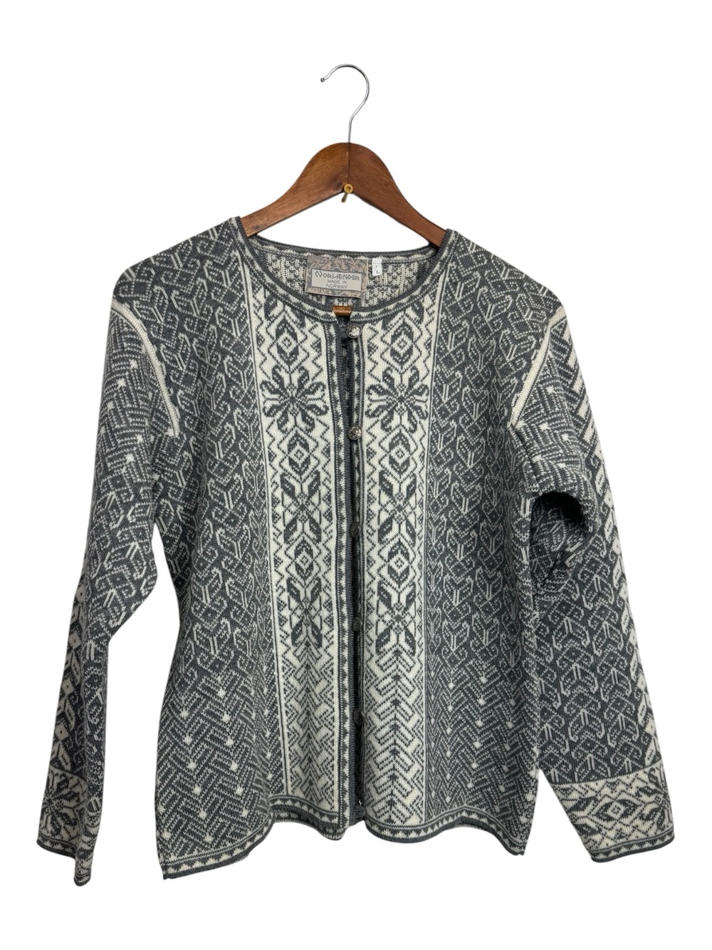 Norlender Wool Nordic Pattern Gray & Cream Zip Cardigan Sweater